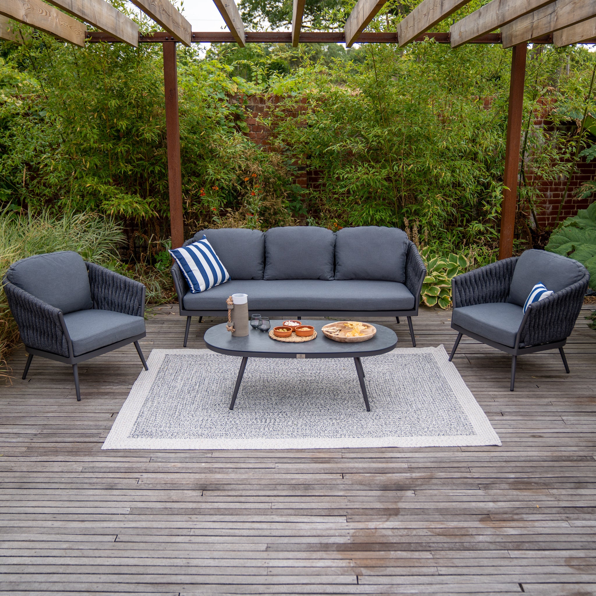 Palma 3 Seat Rope Sofa Set with Ceramic Table in Grey