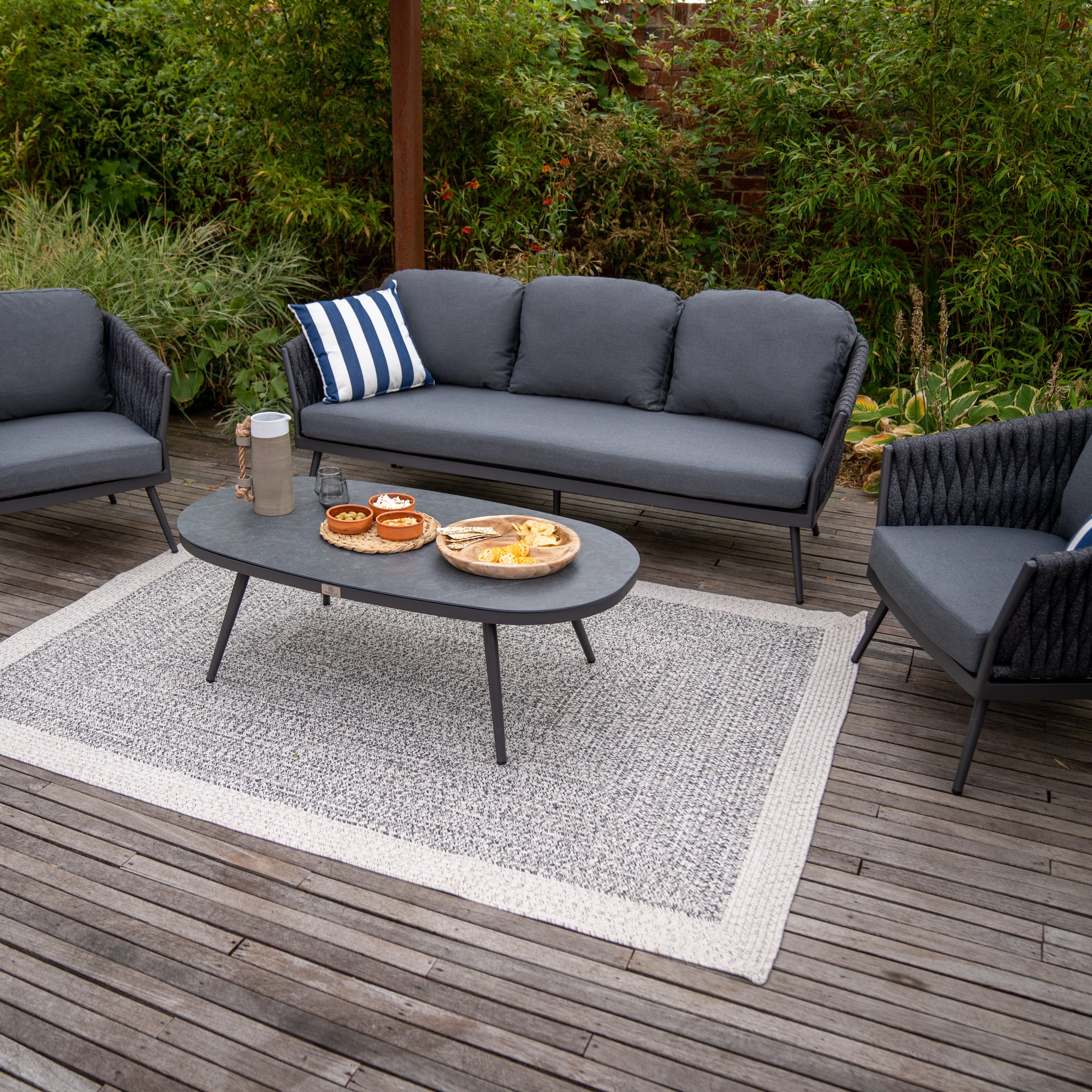 Palma 3 Seat Rope Sofa Set with Ceramic Table in Grey