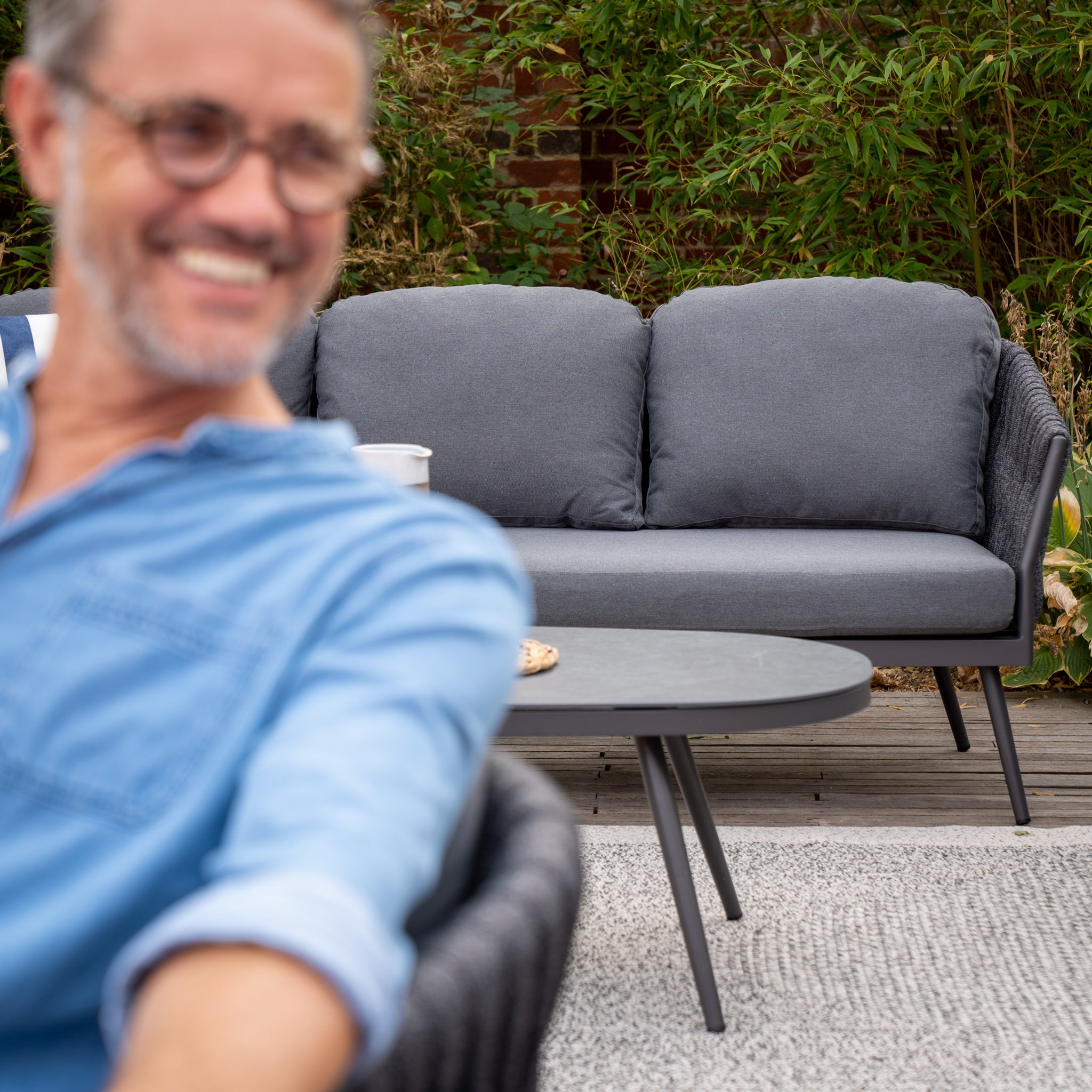 Palma 3 Seat Rope Sofa Set with Ceramic Table in Grey