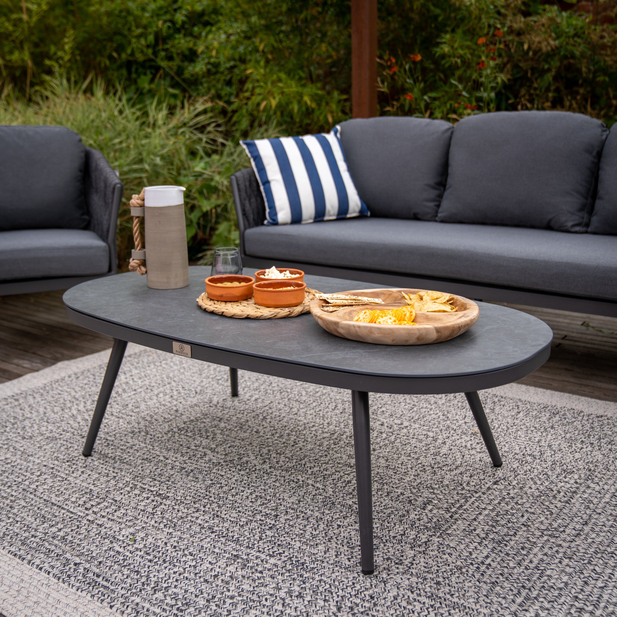 Palma 3 Seat Rope Sofa Set with Ceramic Table in Grey