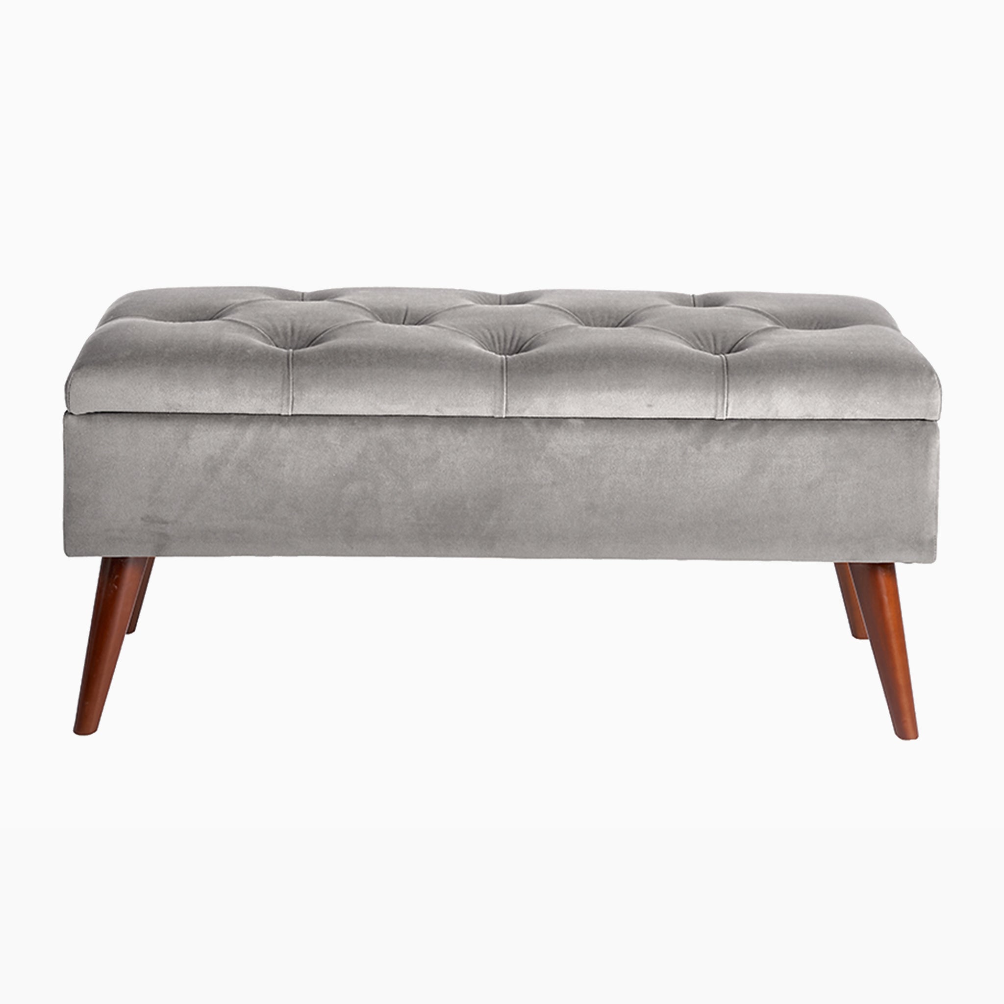 Pelagia Dove Grey Velvet Buttoned Bench with Storage