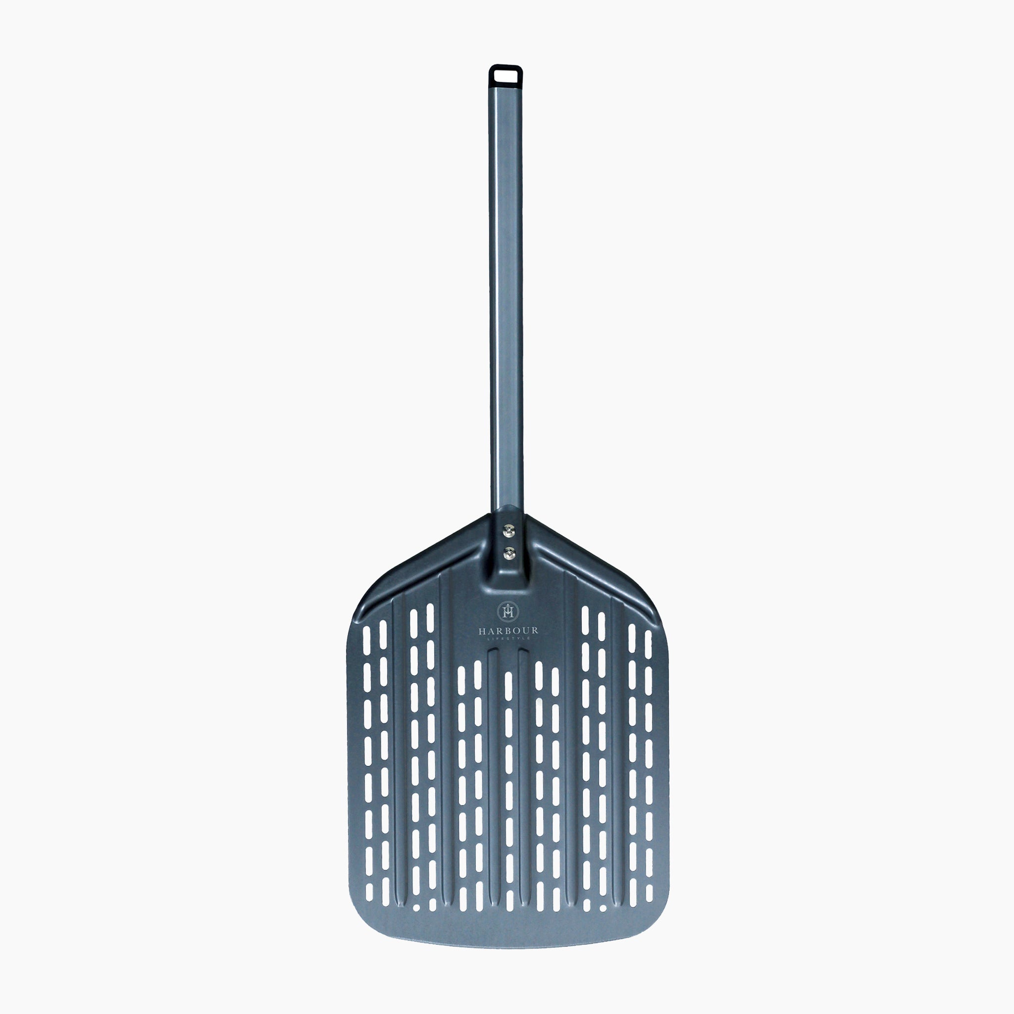 The Juno 16" Pizza Oven Bundle includes a stainless steel pizza peel with a perforated, rectangular blade and a long handle, making it perfect for transferring pizzas in your portable outdoor pizza oven.
