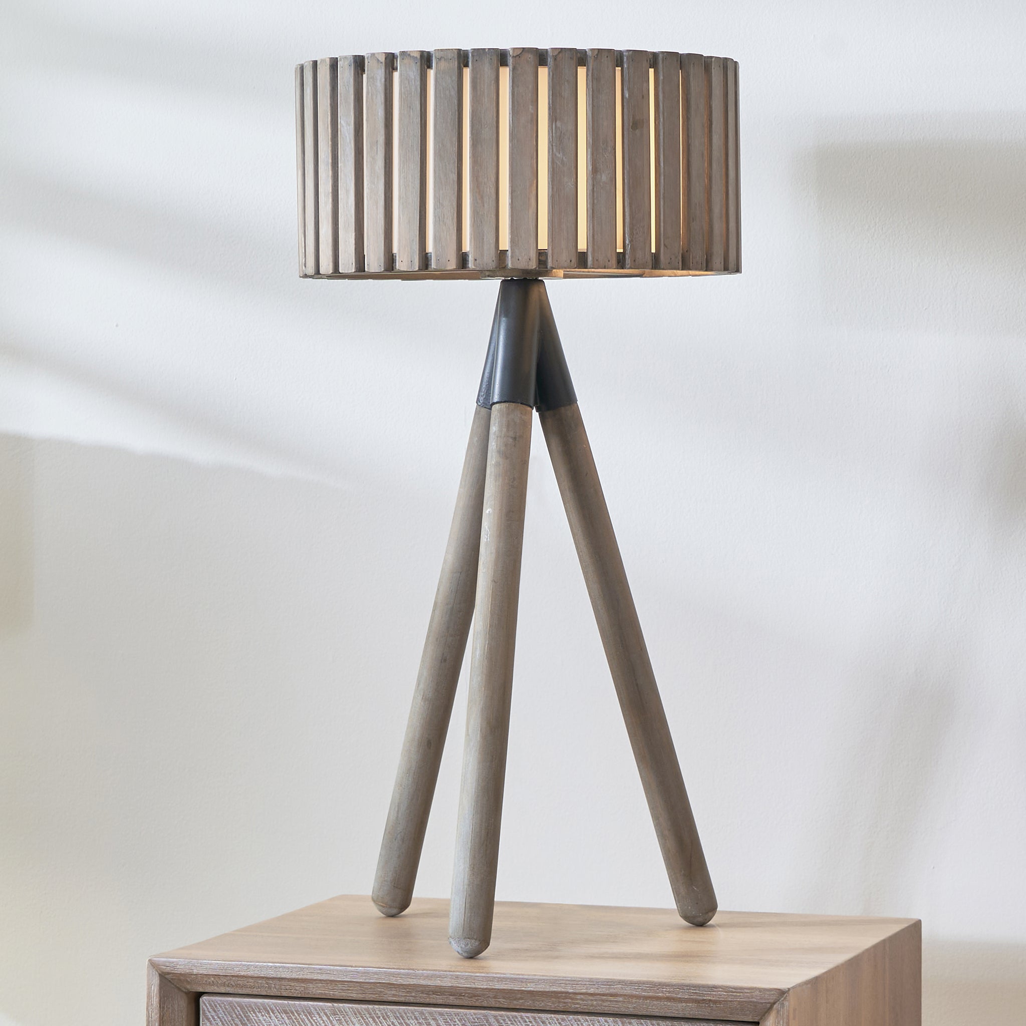 Rabanne Slatted Antique Wood Tripod Table Lamp