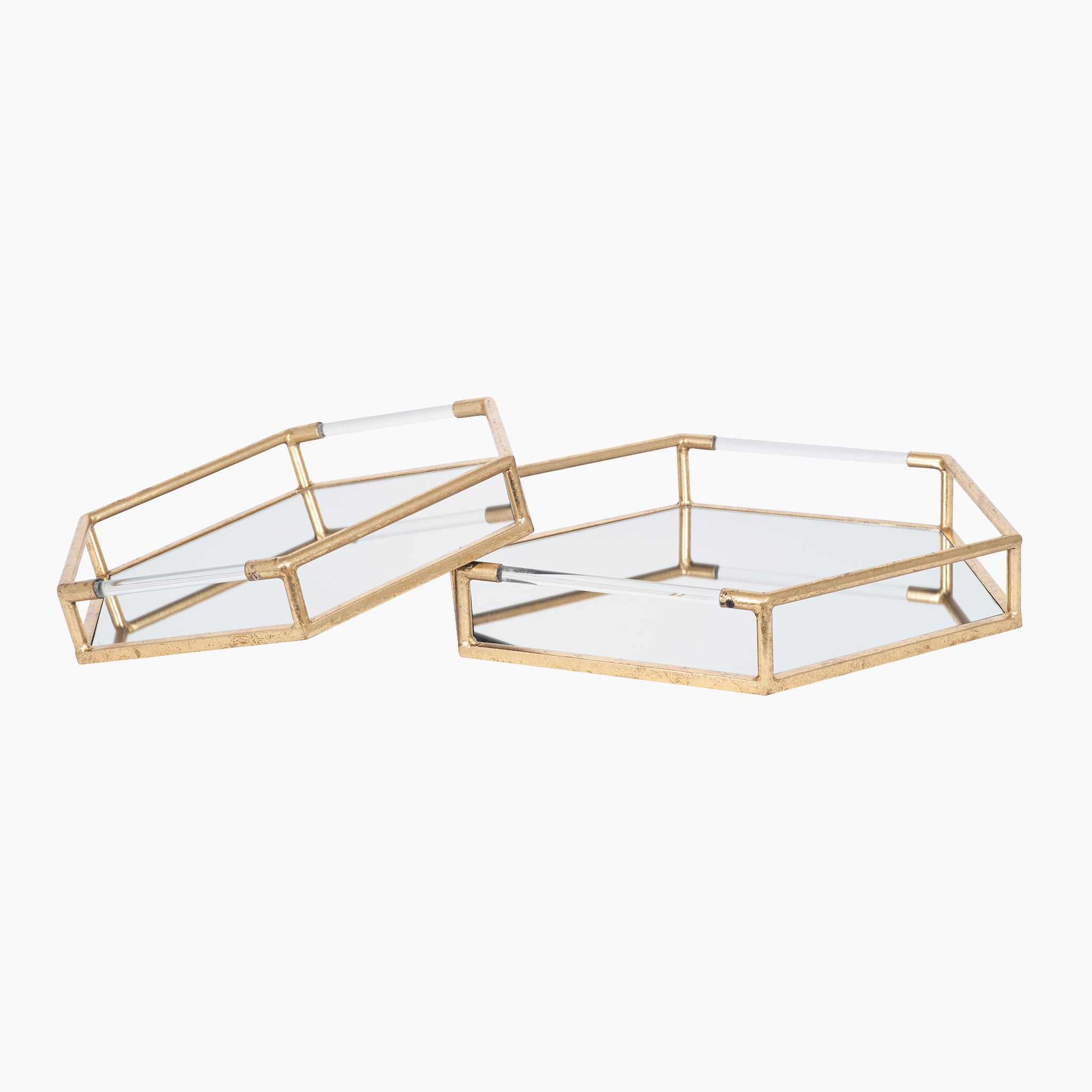 Set of 2 Gold Metal & Mirror Trays