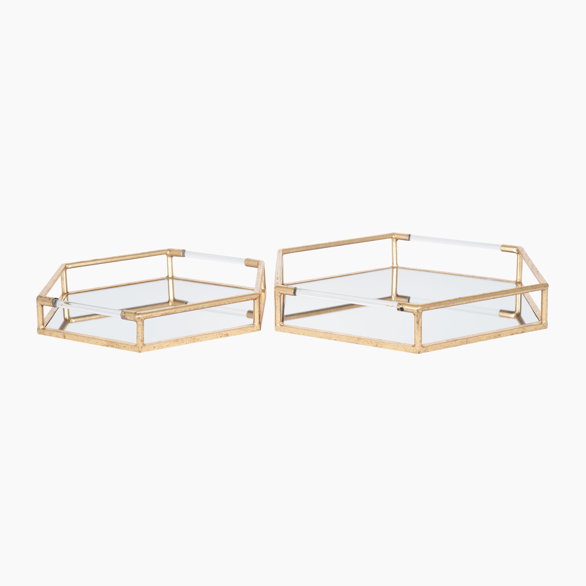 Set of 2 Gold Metal & Mirror Trays