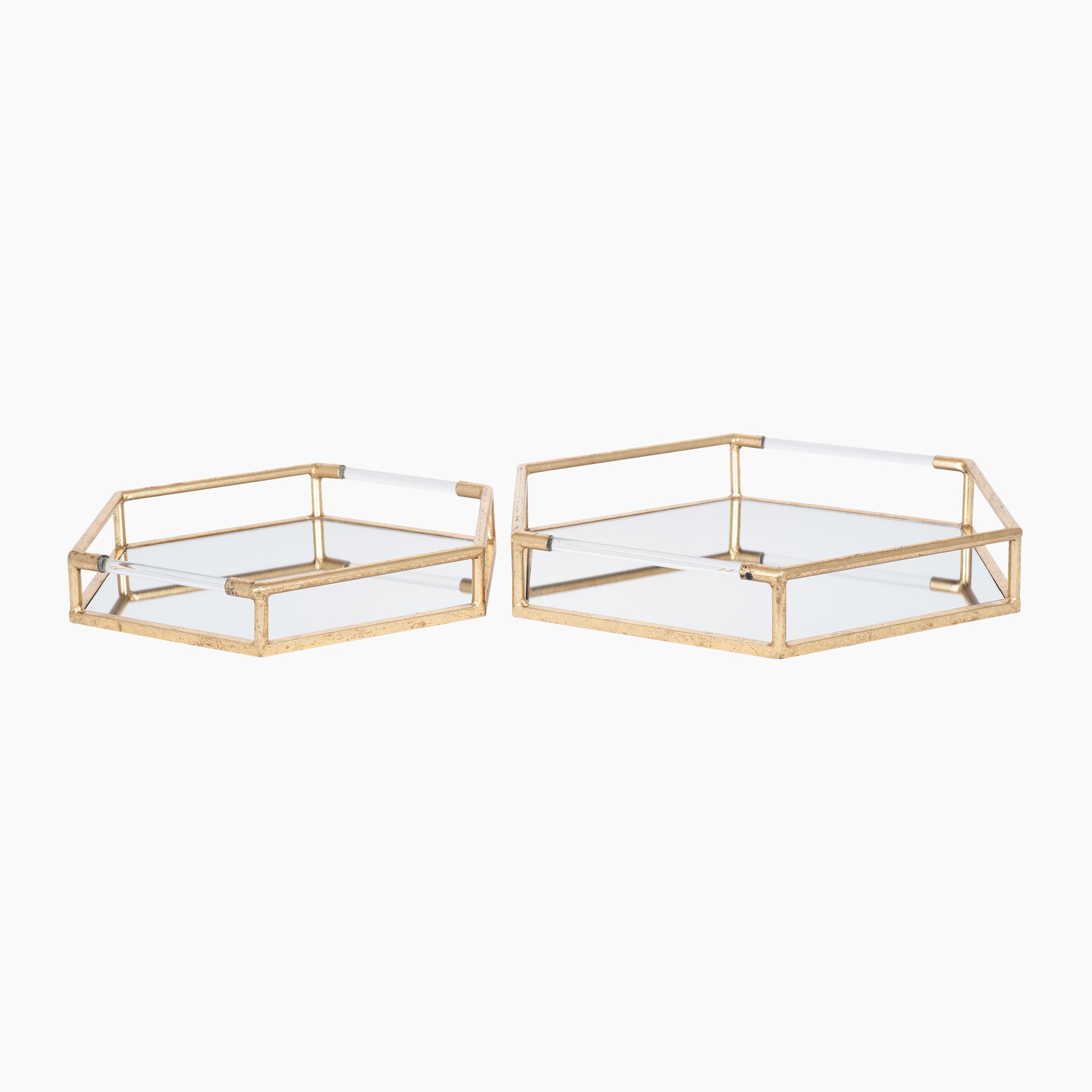 Set of 2 Gold Metal & Mirror Trays