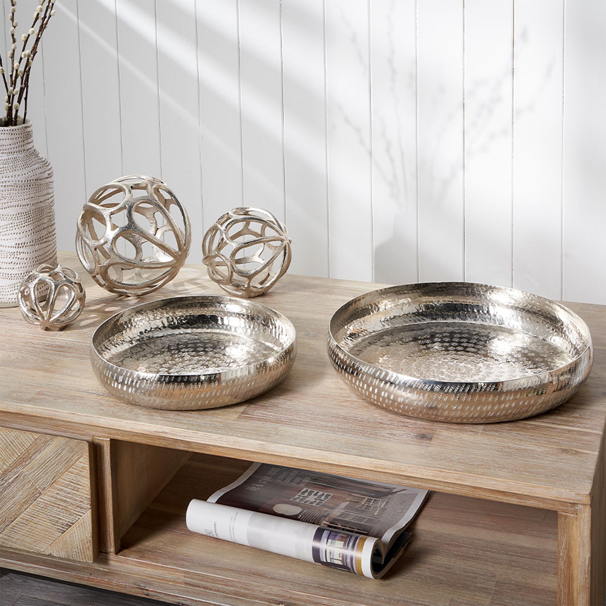 Set of 2 Silver Hammered Metal Bowls