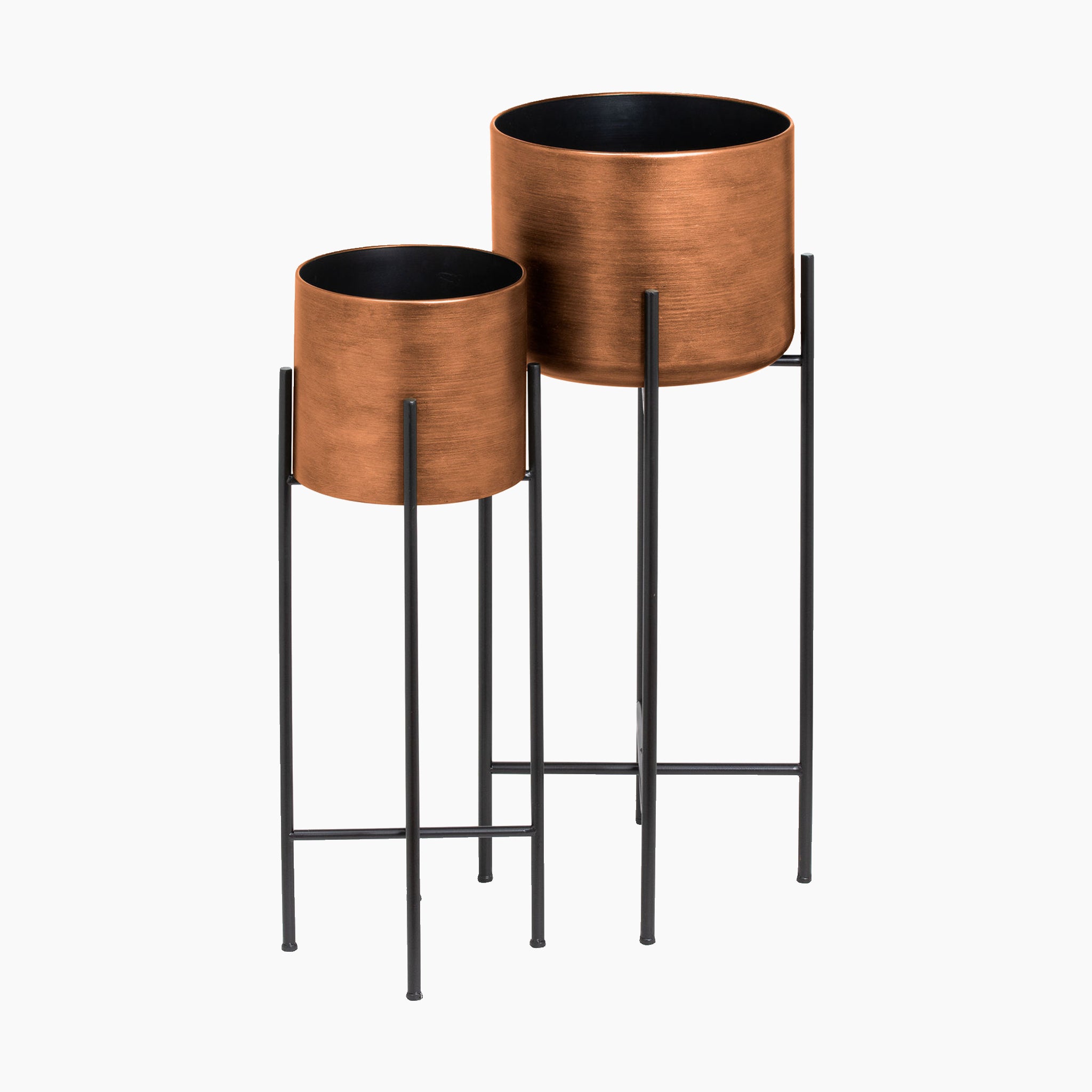 Set Of Two Copper Planters On Stand