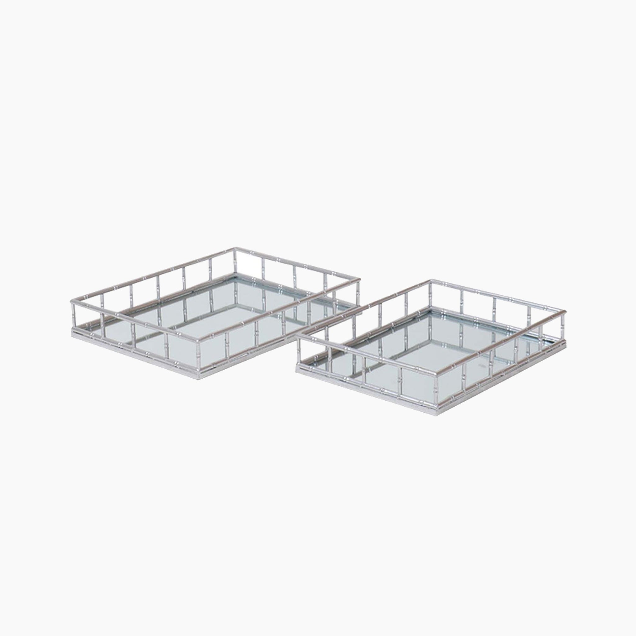 Set Of 2 Detailed Silver Rectangular Trays