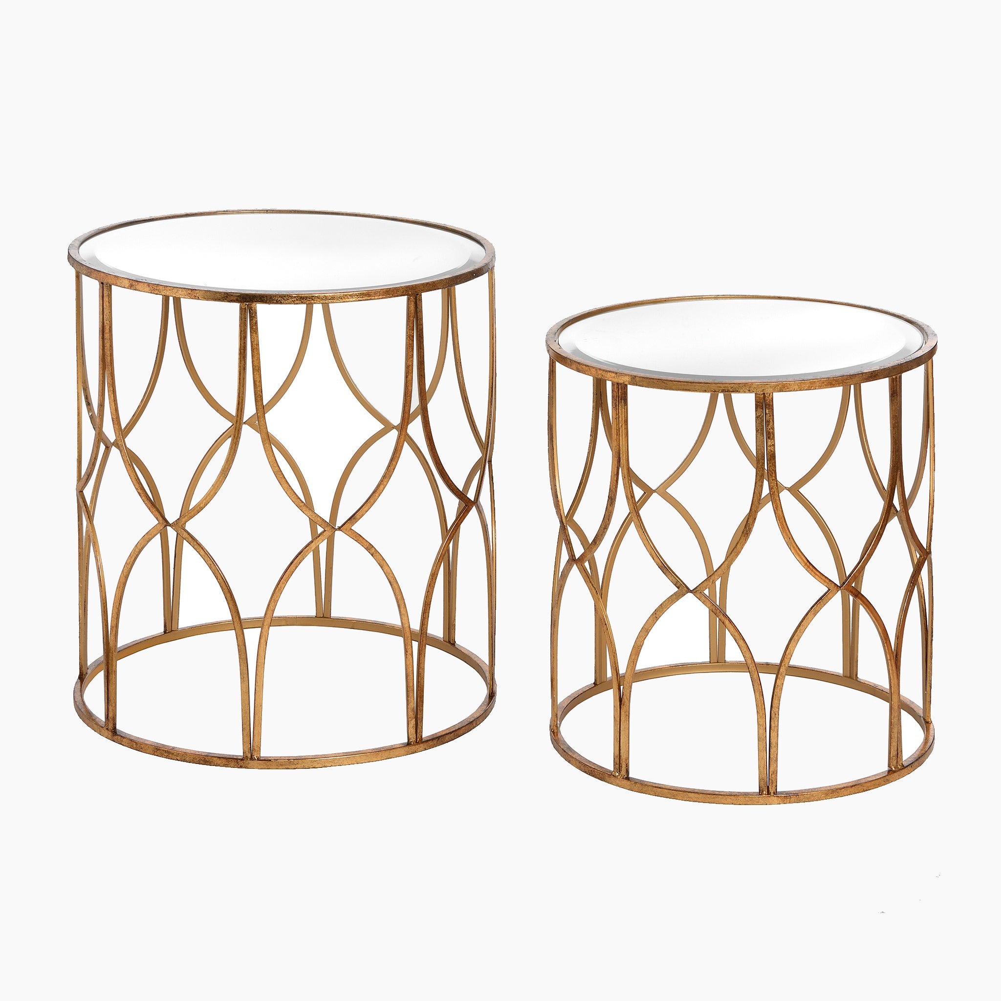 Set Of Two Lattice Detail Gold Side Tables