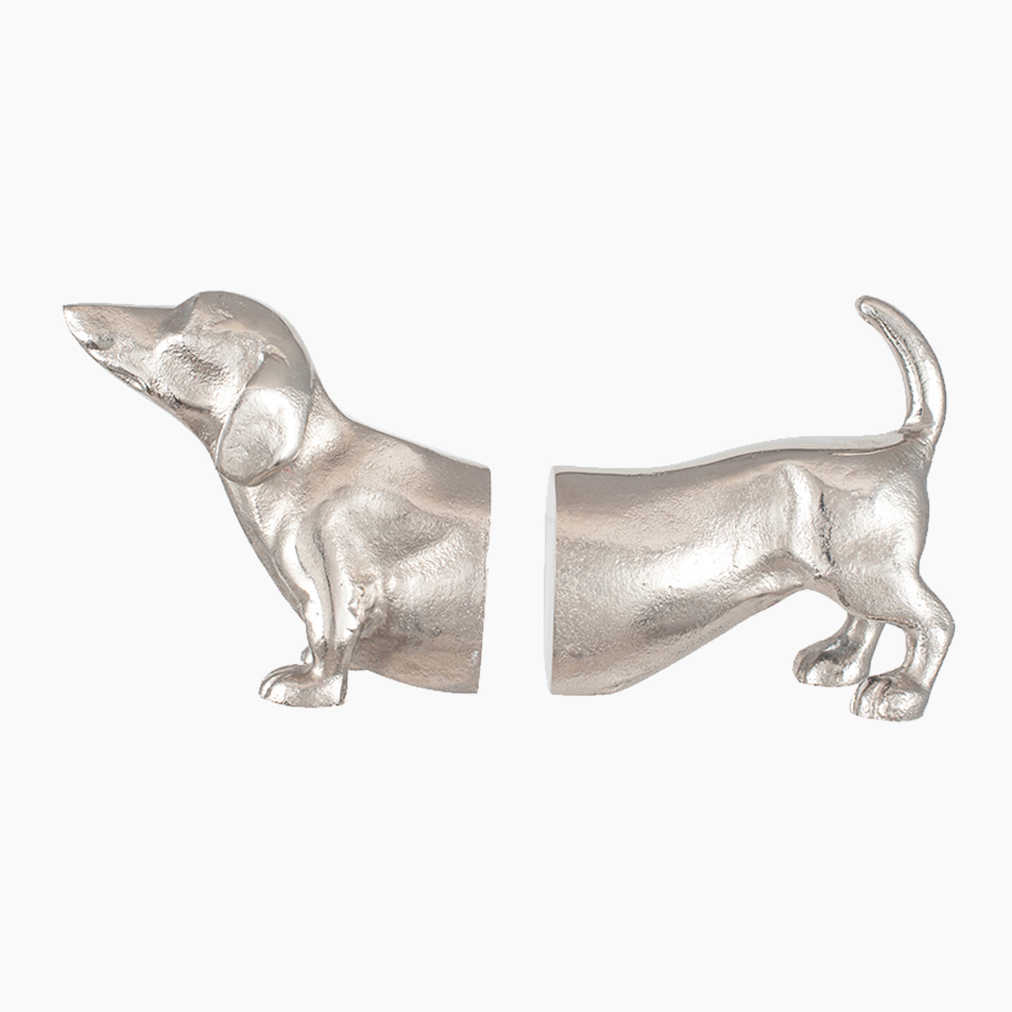 Silver Metal Sausage Dog Book Ends