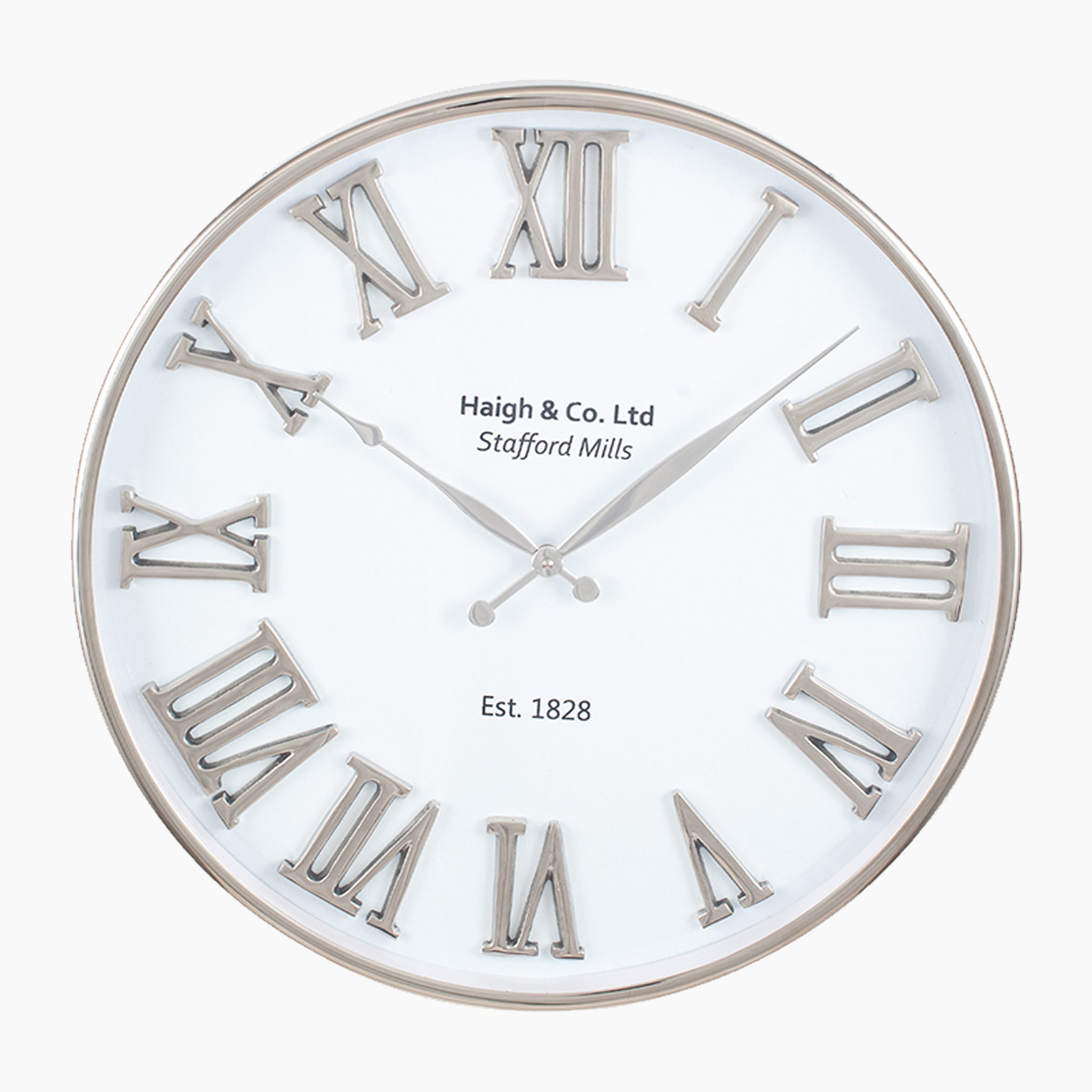 Silver and White Metal Round Wall Clock