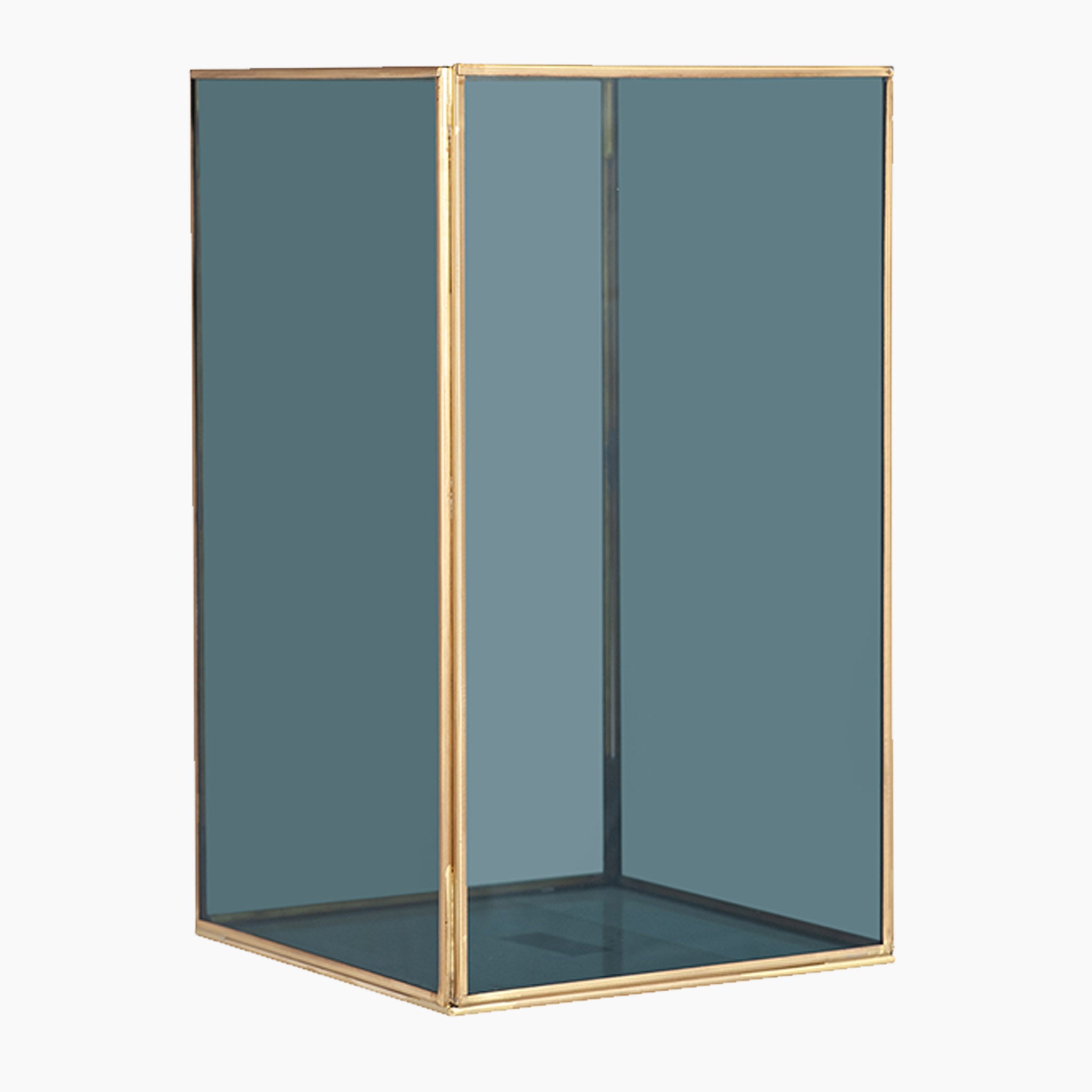 Smoked Glass and Brass Metal Large Square Hurricane
