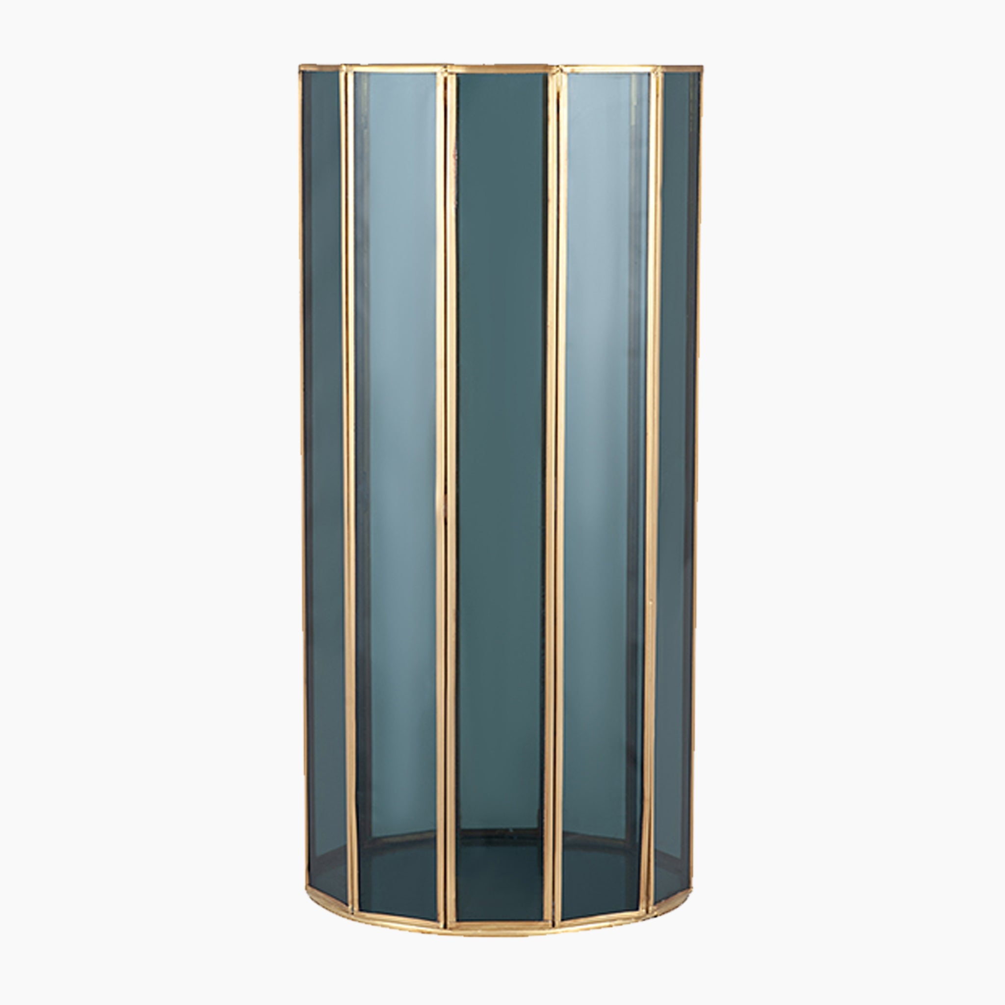 Smoked Glass and Brass Metal Medium Round Hurricane