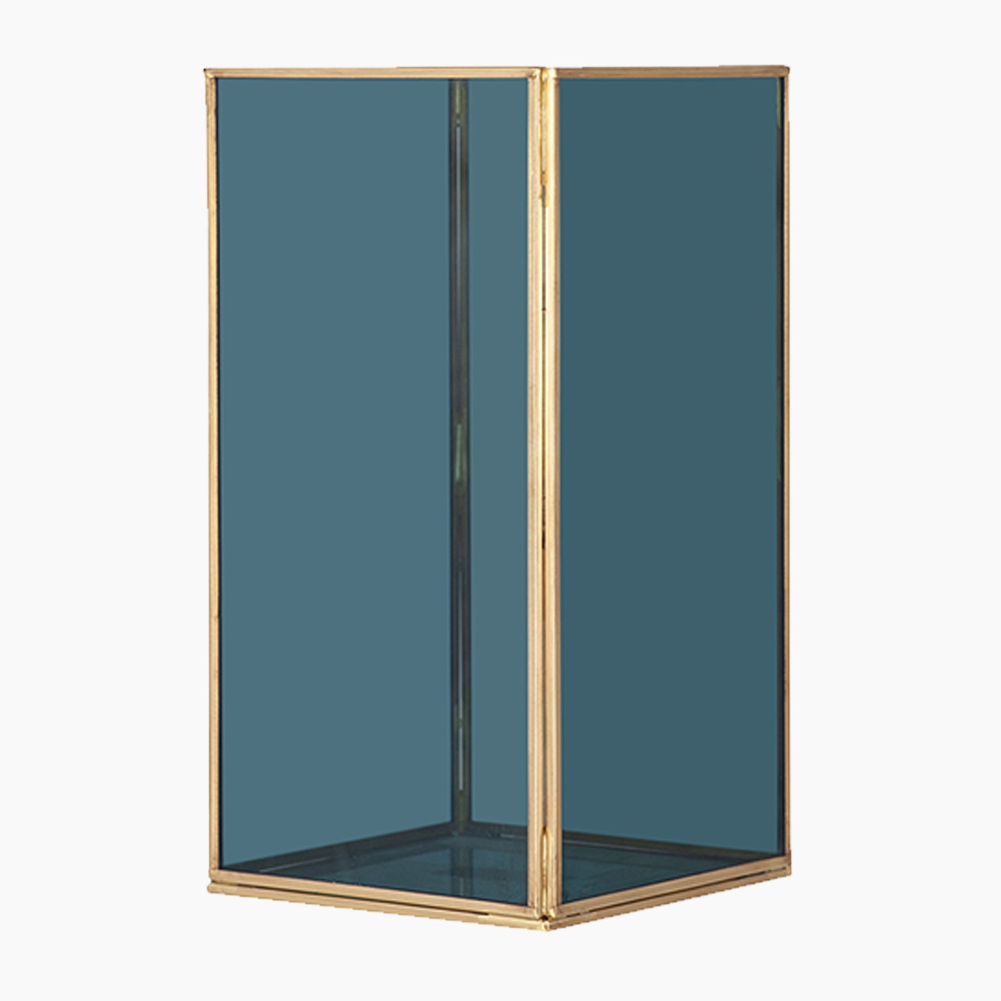 Smoked Glass and Brass Metal Medium Square Hurricane