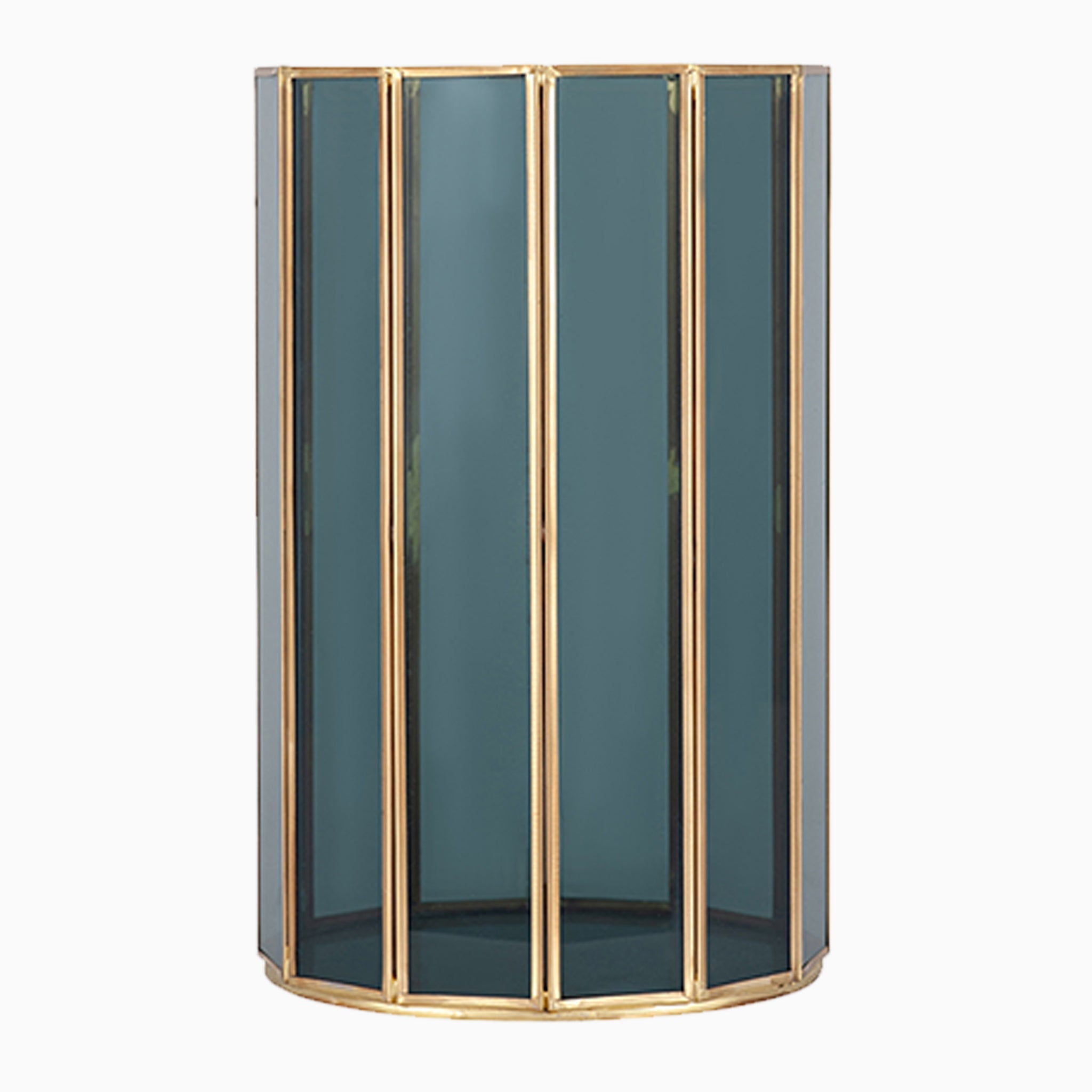 Smoked Glass and Brass Metal Small Round Hurricane