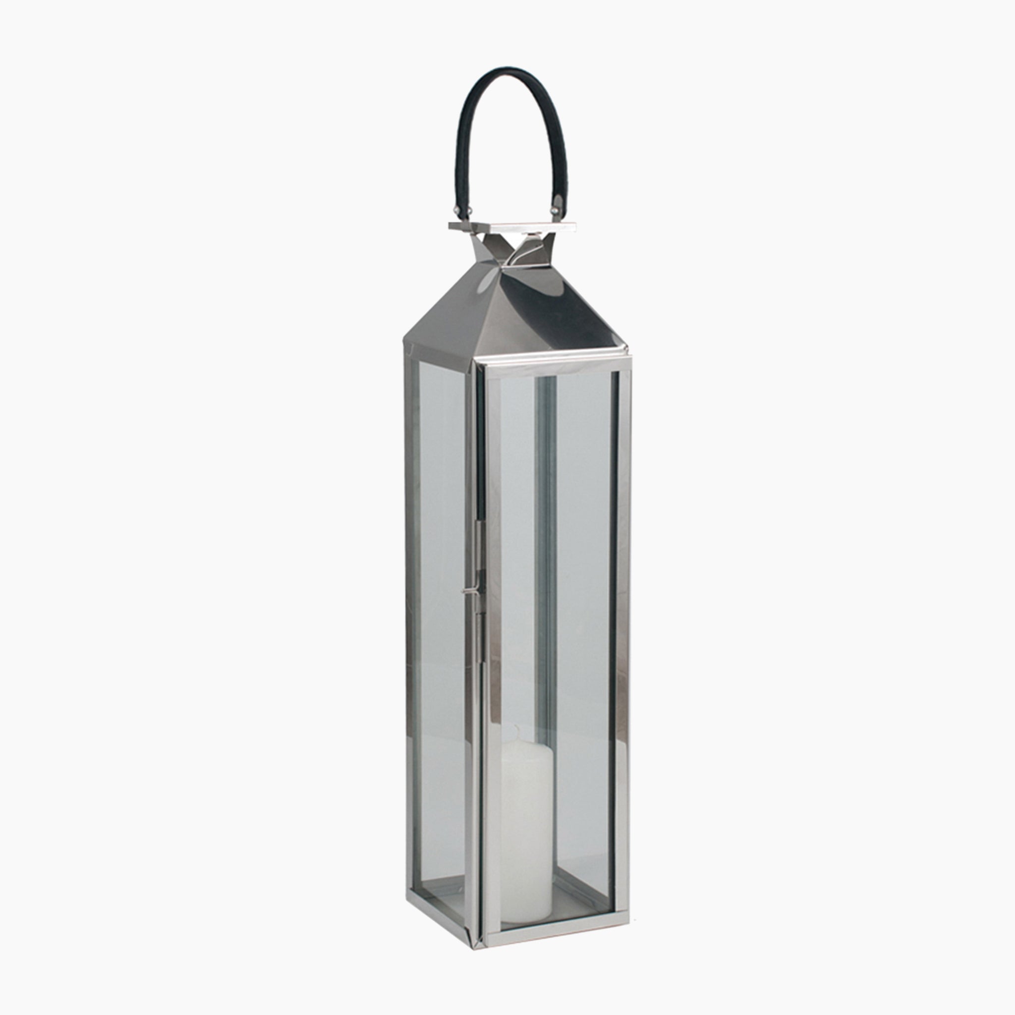 Stainless Steel and Glass Medium Lantern in Nickel