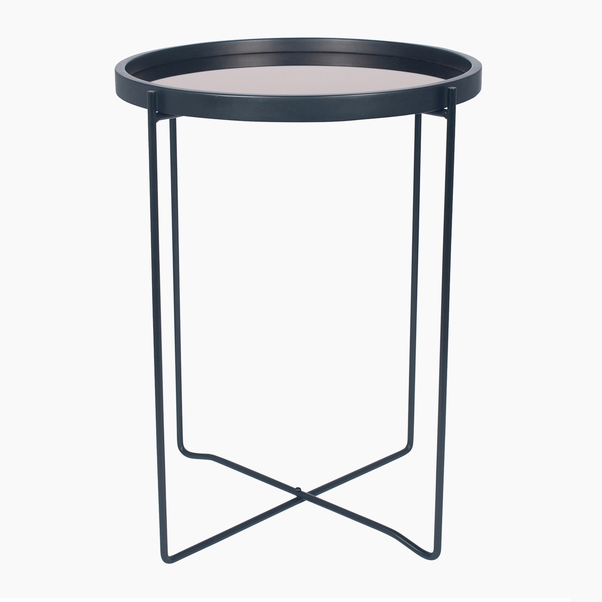 Voss Matte Black Wood & Metal Side Table Copper Glass