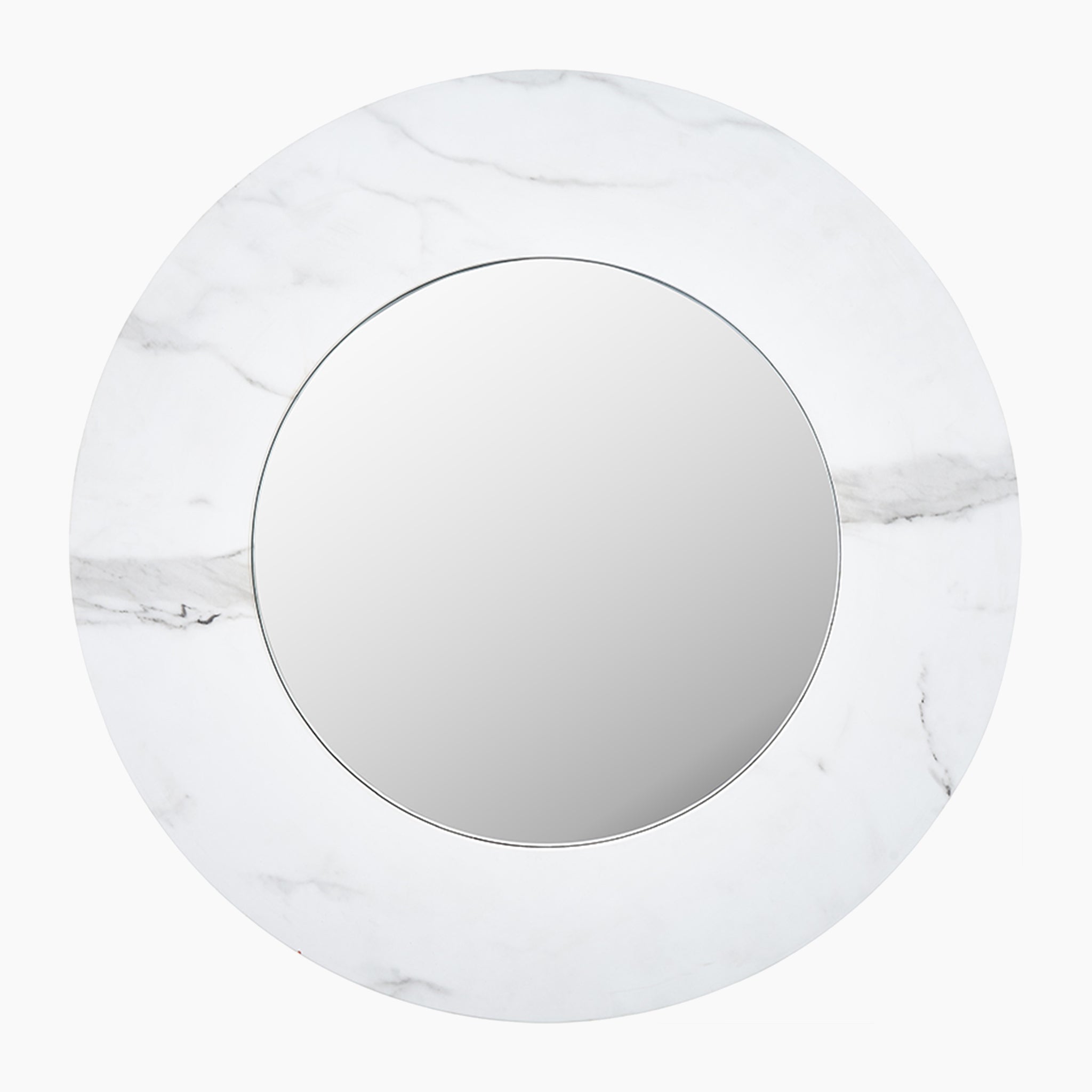 White Marble Veneer Round Wall Mirror